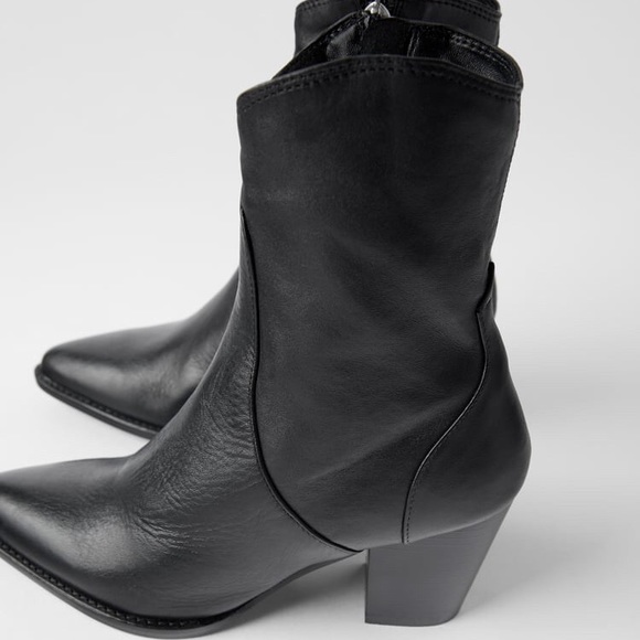 ZARA 100% LEATHER COWBOY ANKLE BLACK BOOTS BRAND NEW WITH TAGS US 10/EUR 41 - Picture 2 of 6